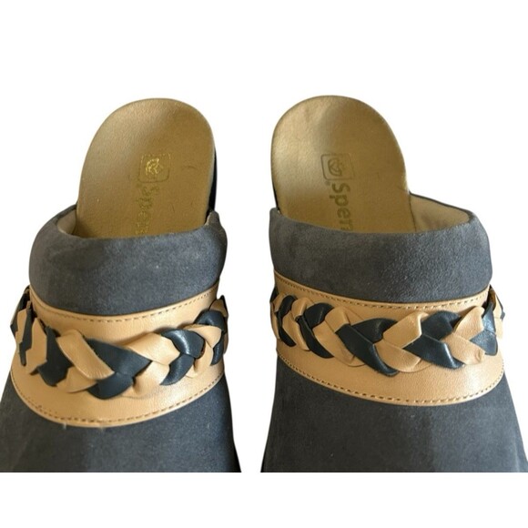 Spenco Topanga Clog Mule Blue Beige 10D Suede Braided Slip On Flat Comfort - Picture 6 of 14